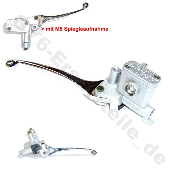 Bremszylinder rechts mit M8 Spiegelaufnahme, silber