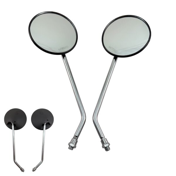 14+15 - Spiegel links und rechts * RUND - CHROME / SCHWARZ - mit M10 R